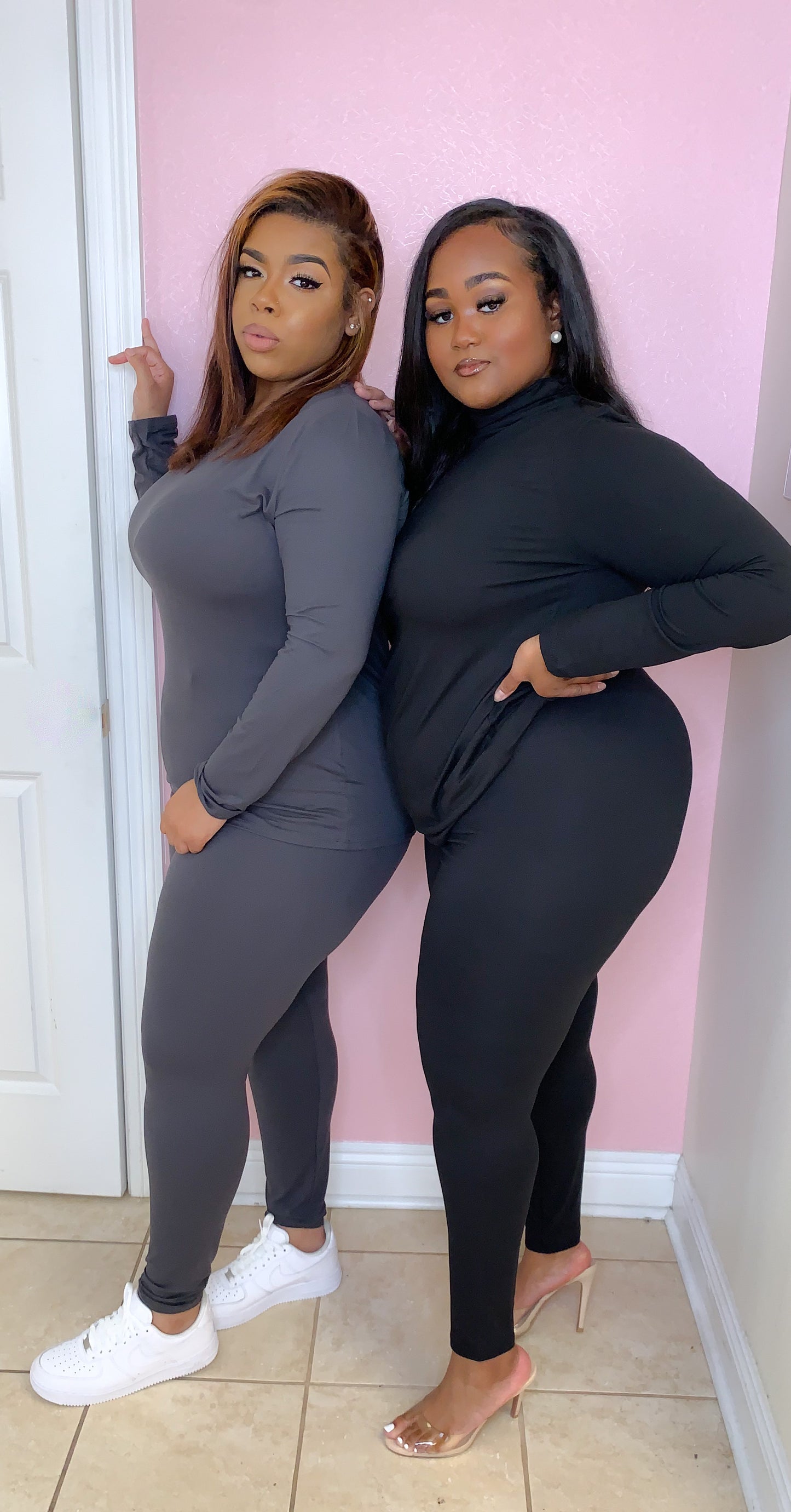 Turtle Neck Set - Black (plus size)